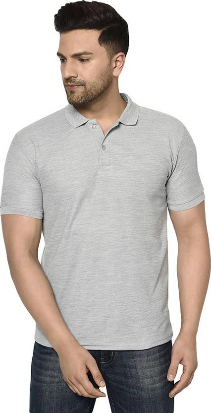 ACENTEO Solid Men Polo Neck Grey T-Shirt