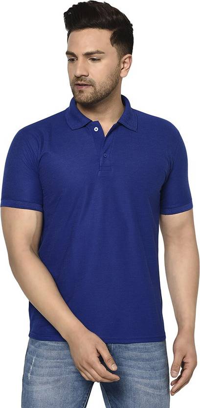 ACENTEO Solid Men Polo Neck Blue T-Shirt
