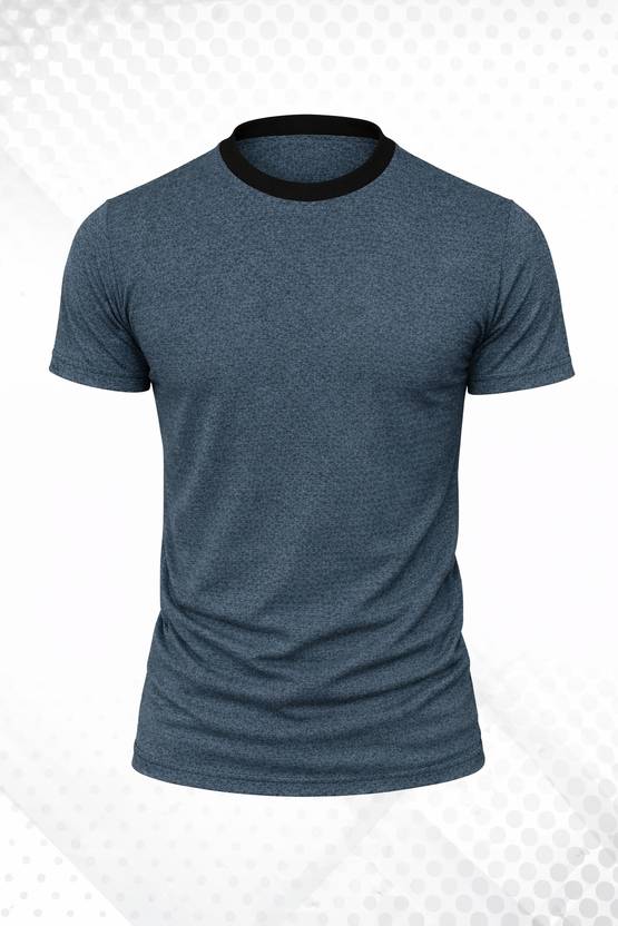Adrenex Men Self Design Round Neck Polyester Blue T-Shirt