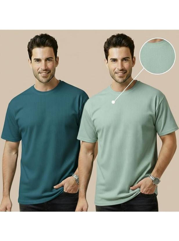 stylesmyth Men Solid Round Neck Polyester Multicolor T-Shirt