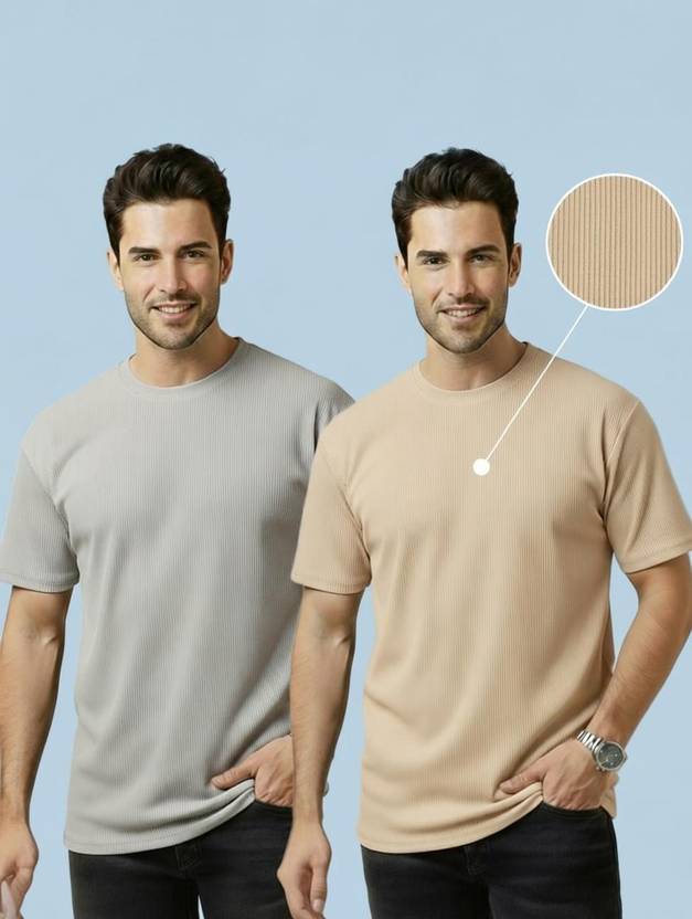 stylesmyth Men Solid Round Neck Polyester Grey T-Shirt