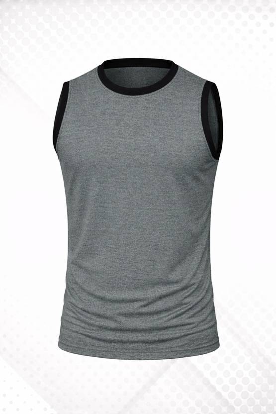 Adrenex Men Striped Round Neck Polyester Grey T-Shirt