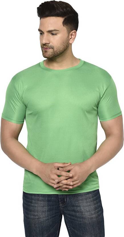 ACENTEO Solid Men Round Neck Light Green T-Shirt