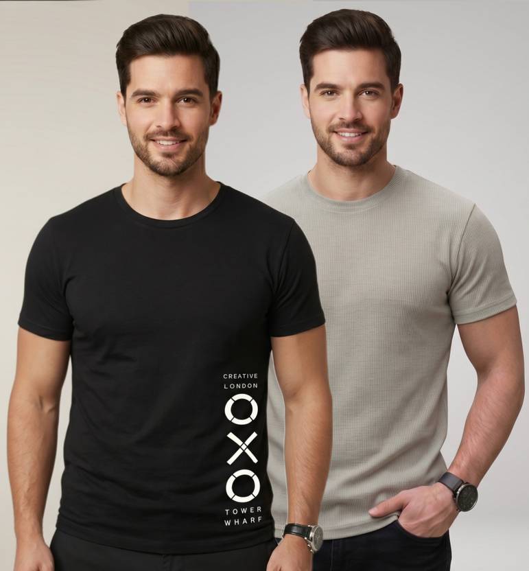 stylesmyth Men Printed, Self Design Round Neck Polyester Multicolor T-Shirt