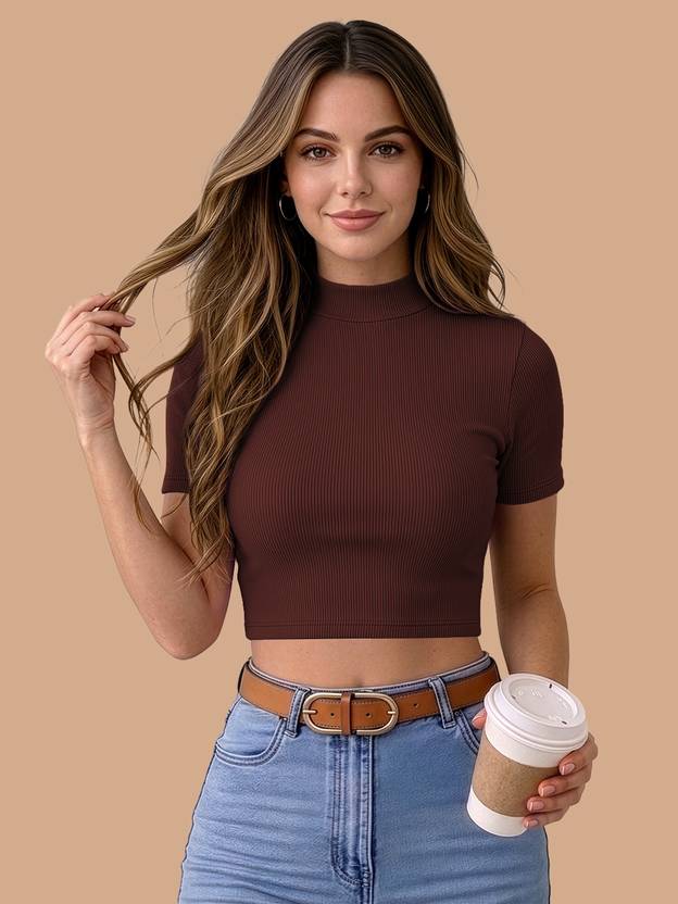 Maheshvi Casual Regular Sleeves Self Design Women Brown Top