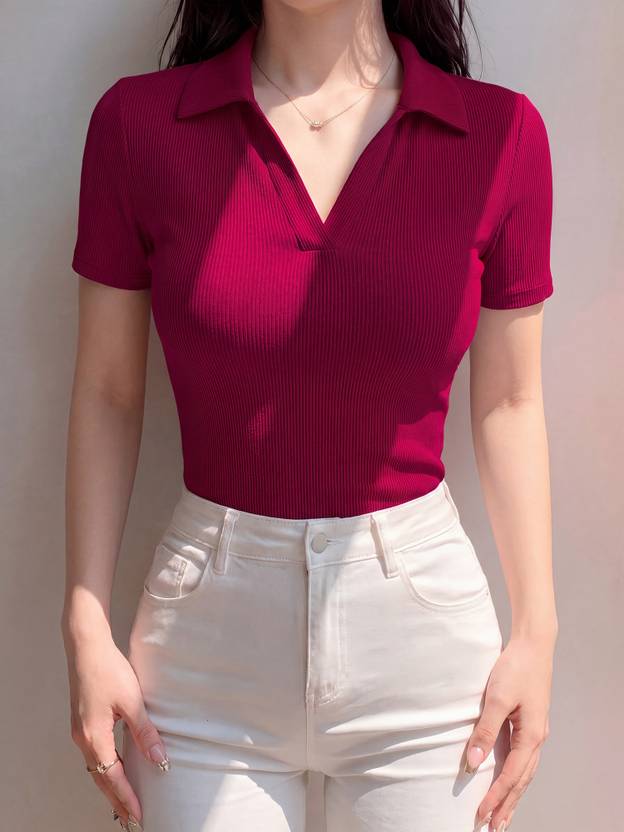 Maheshvi Casual Regular Sleeves Self Design Women Maroon Top