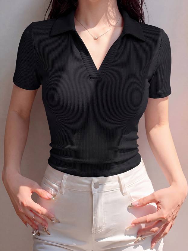 Maheshvi Casual Regular Sleeves Self Design Women Black Top