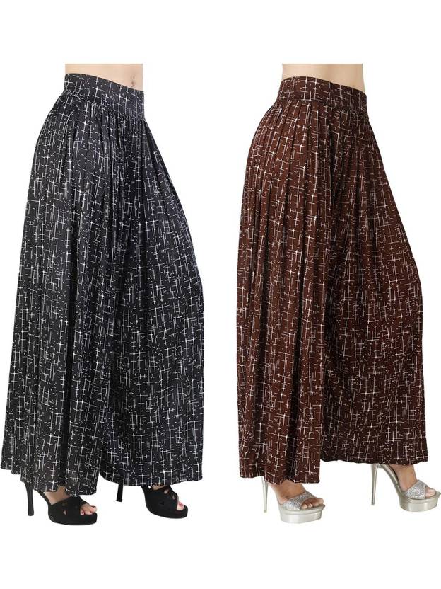 AJARAFASHION Pack of 2 Women Flared Black, Brown Lycra Blend Trousers