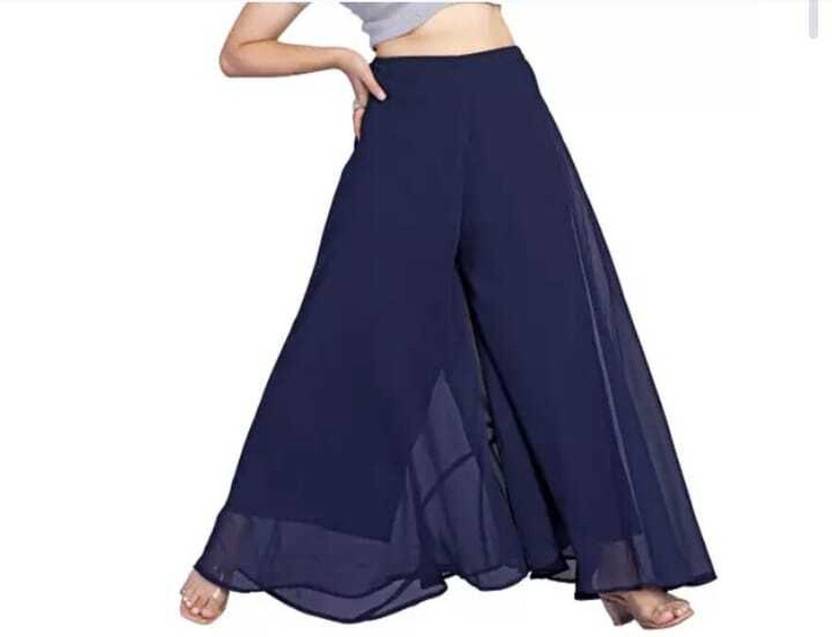 BHAGYASHRAY Women Regular Fit Blue Georgette Trousers
