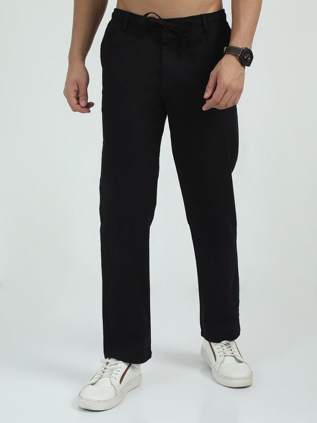 Bellaciao Men Black Linen Blend Trousers - Image 1