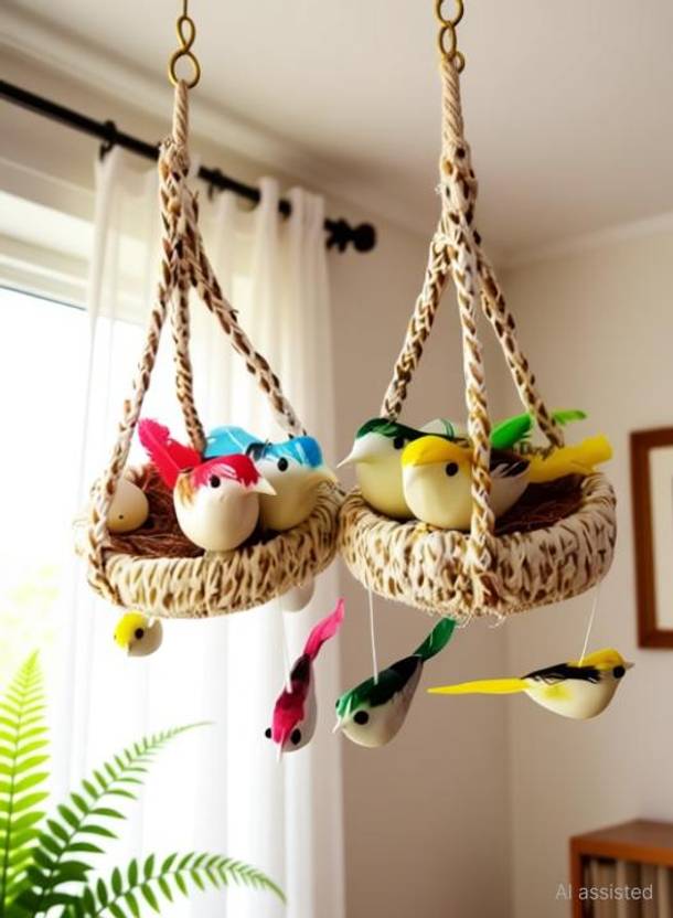 SAHUFASHION Nest Artificial Birds Hanging Pack Of 2 Pack of 2