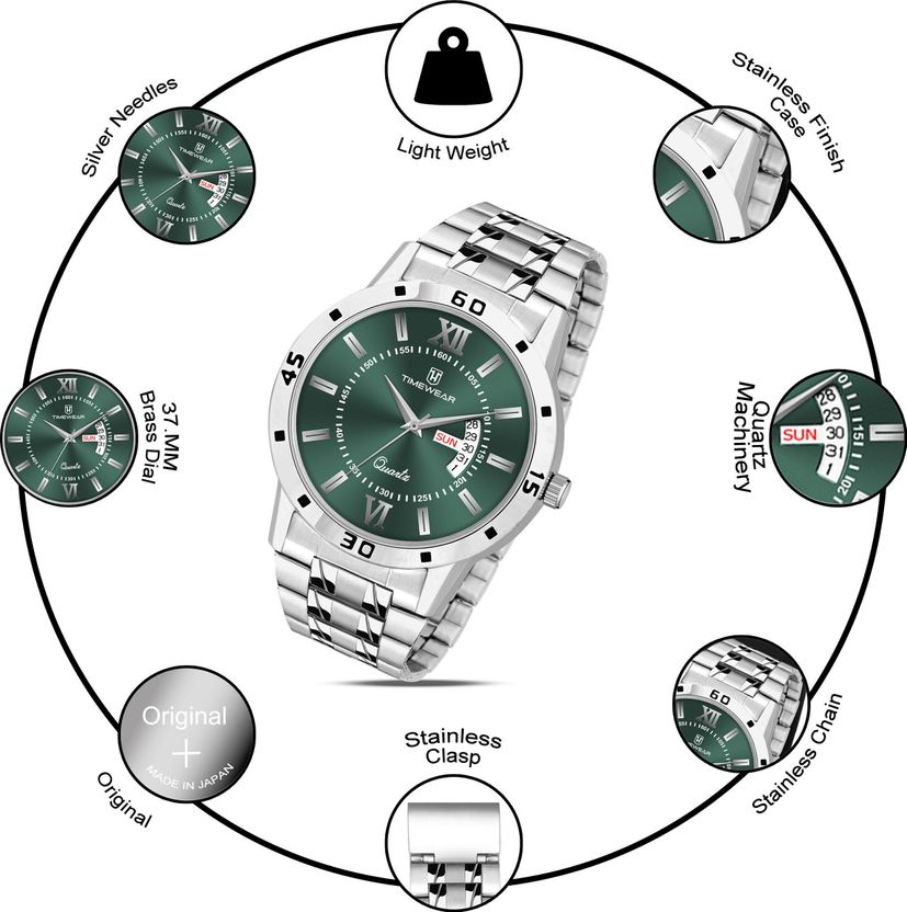 TIMEWEAR Green Roman Dial Stainless Steel Watch - Image 3