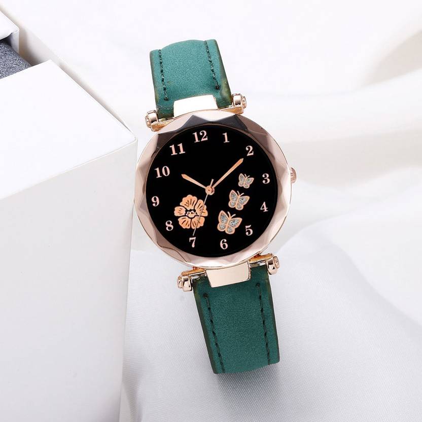 Alkhwatches Green Luminous Wings: Beauty in Every Moment Analog Watch  - For Women Stylish Butterfly-Themed Golden Dial Watches for Ladies, Girl & Women