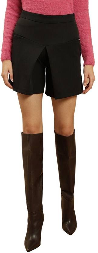 BEATNIK Solid Women Black Regular Shorts
