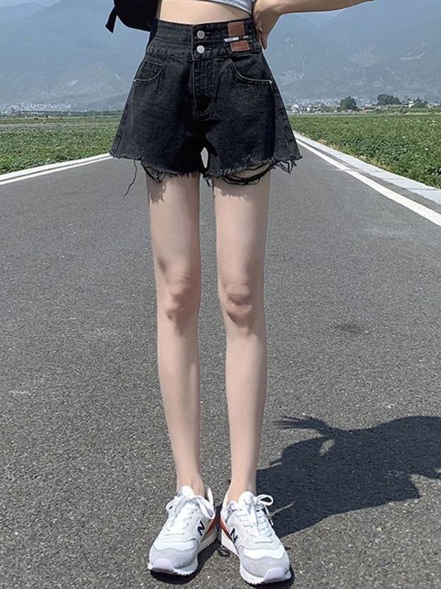 Stylecast Solid Women Black Denim Shorts