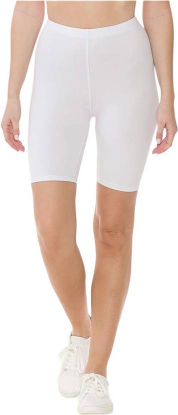 Bodymist Solid Women White Cycling Shorts