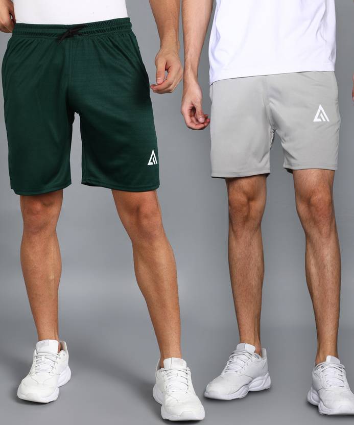 Adrenex Solid Men Grey, Green Basic Shorts, Beach Shorts, Baggy Shorts