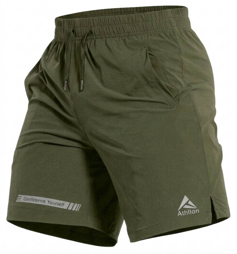 ATHLLON Solid Men Dark Green Gym Shorts, Sports Shorts