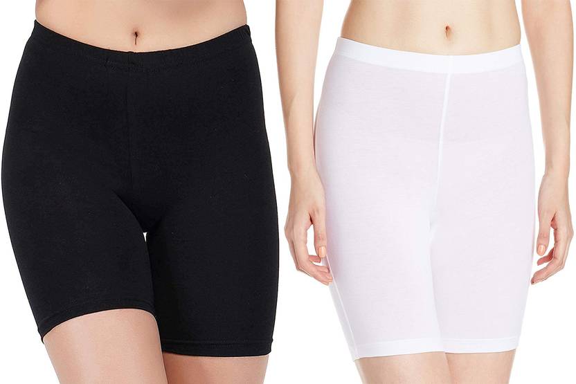 ASIDEA Solid Women Black, White High Waist Shorts