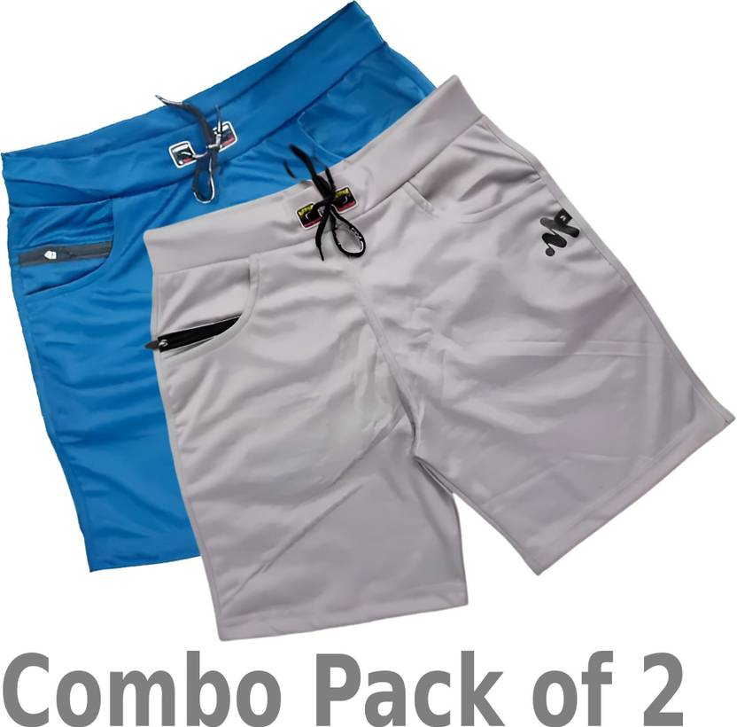 MAAHIGARMENTS Pack of 2 Solid Men Blue, Grey Regular Shorts
