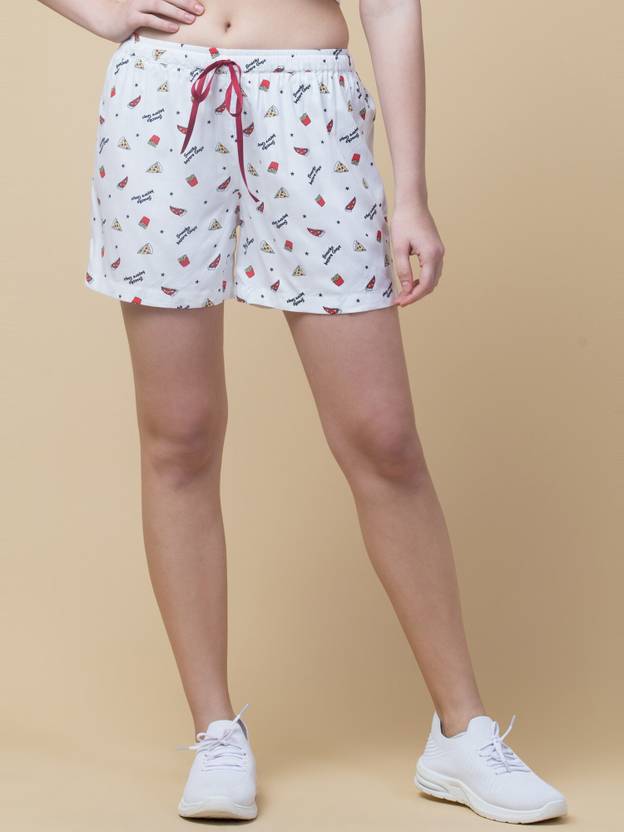 Hive91 Printed Women White Regular Shorts
