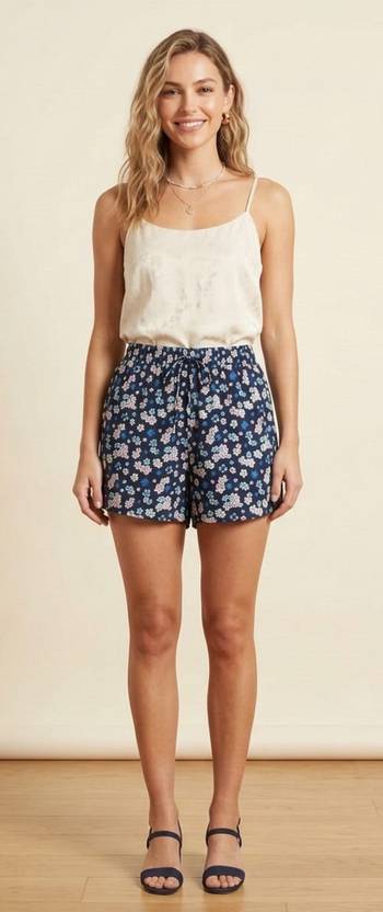WINEBERRY Printed Women Dark Blue Regular Shorts