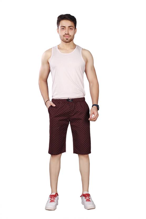 BRUCEWANE Printed Men Maroon Bermuda Shorts