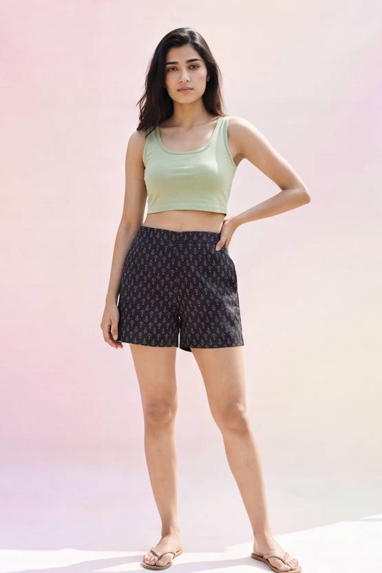 Aanvikurti Printed Women Black Regular Shorts