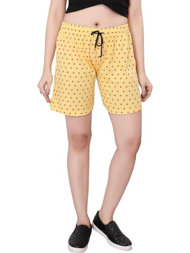 Ddaspration Printed Women Yellow Gym Shorts