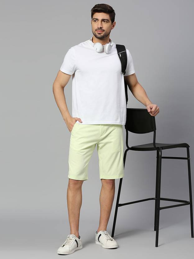 Solid Men Green Chino Shorts