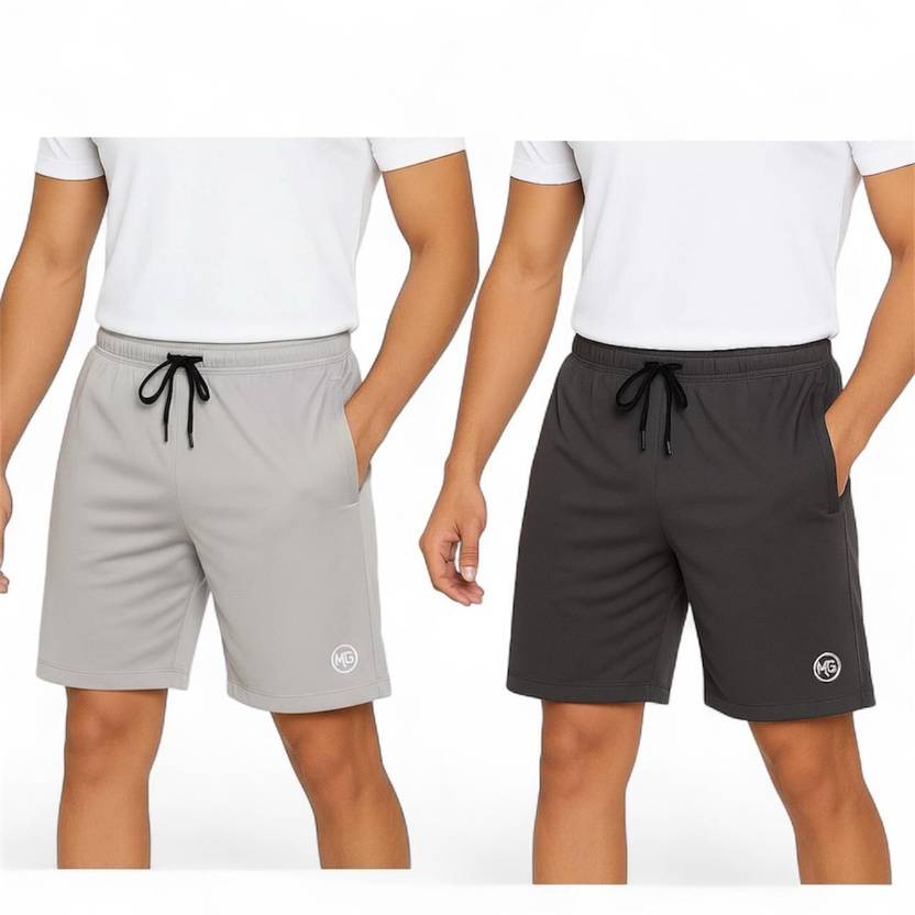 MAAHIGARMENTS Pack of 2 Solid Men Grey, Dark Grey Regular Shorts