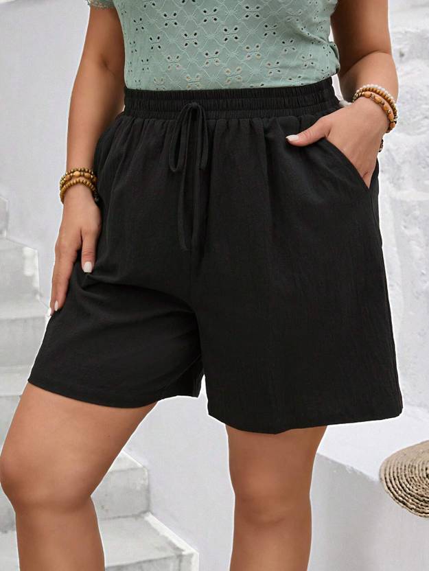 Dockstreet Solid Women Black Bermuda Shorts