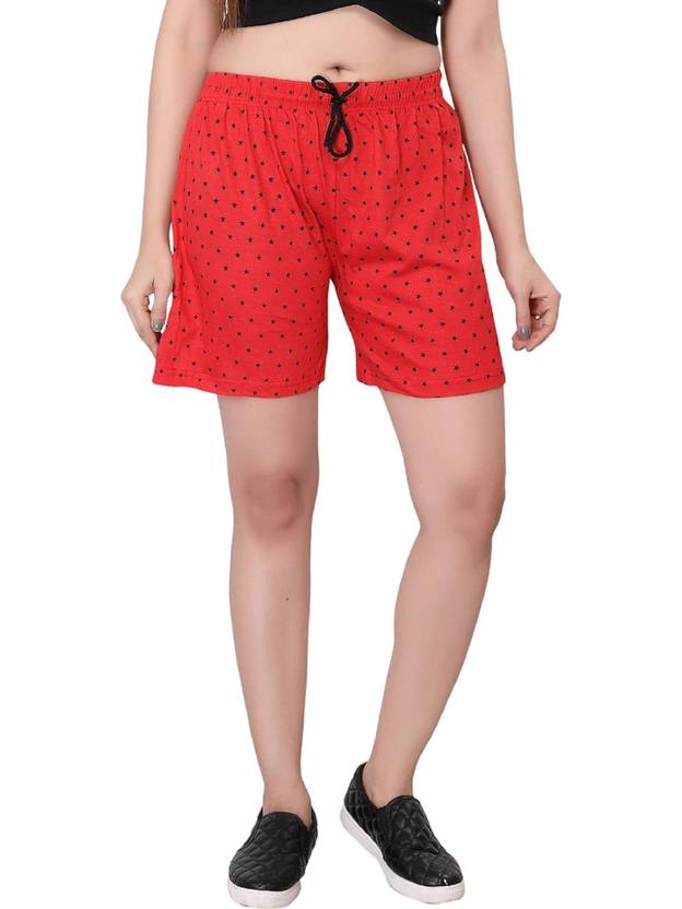 Ddaspration Printed Women Red Gym Shorts