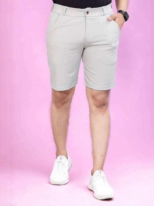 AVYRA Solid Men Silver Chino Shorts