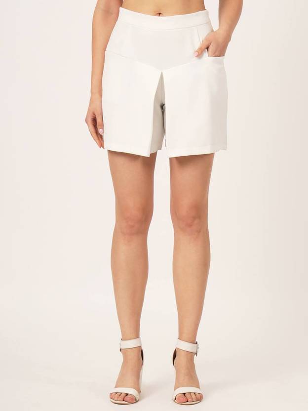 BEATNIK Solid Women White Regular Shorts