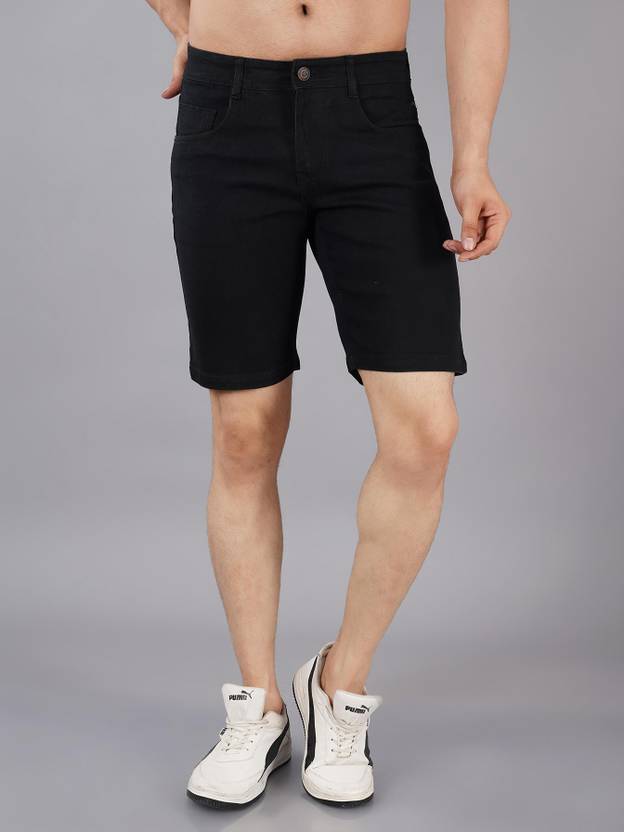 NIVASU Solid Men Black Denim Shorts