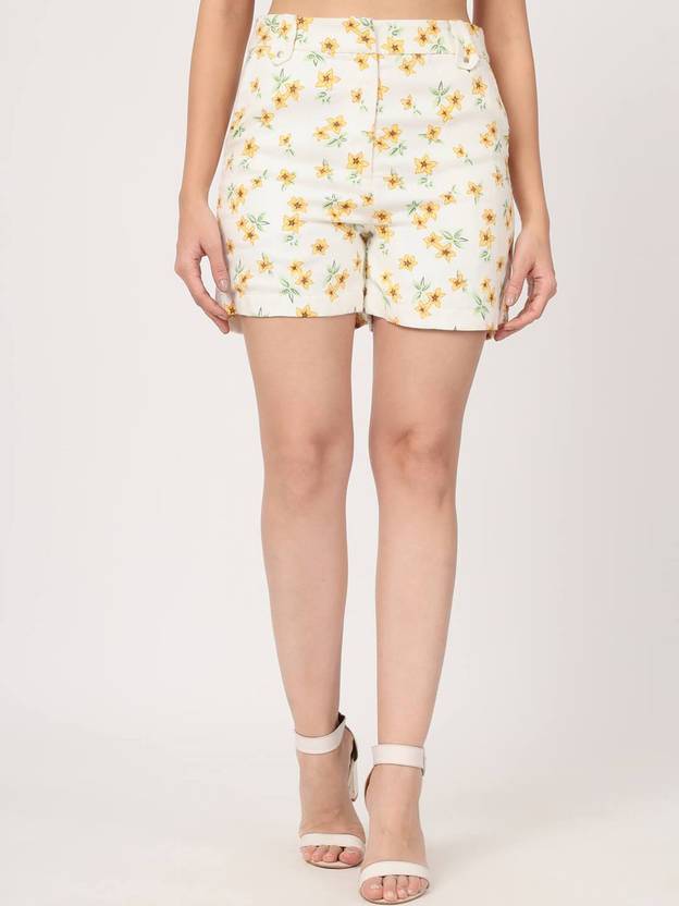 BEATNIK Printed Women White Regular Shorts