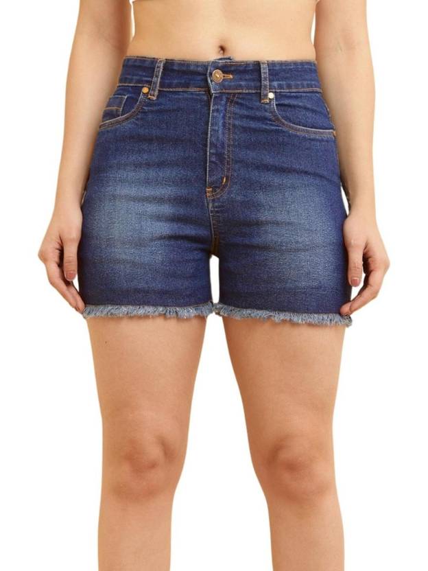 Puella Solid Women Blue Denim Shorts