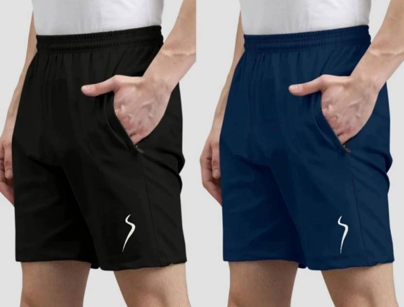 BTMZ Solid Men Black, Dark Blue Sports Shorts