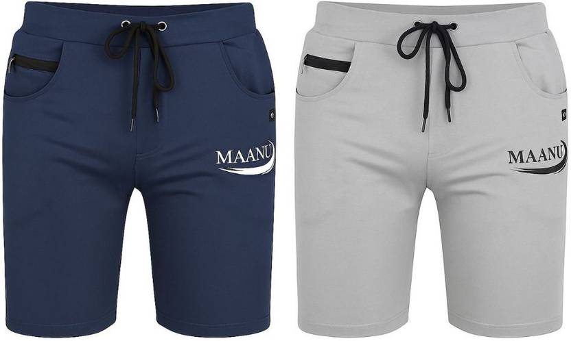 MAAHIGARMENTS Pack of 2 Printed Men Grey, Dark Blue Regular Shorts