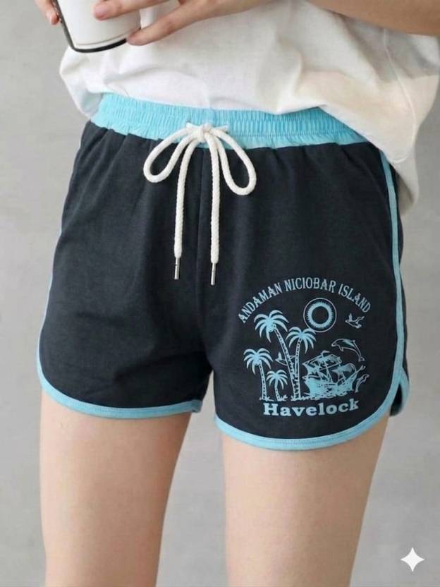 LIZA GARMENT Printed, Graphic Print Women Black Dolphin Shorts, Casual Shorts