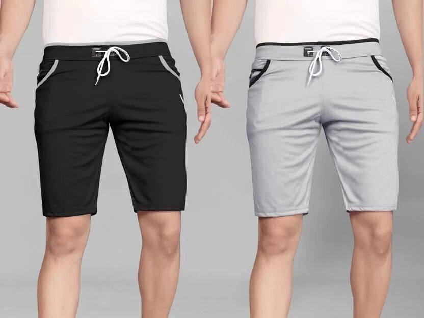 MAAHIGARMENTS Pack of 2 Solid Men Black, Silver Regular Shorts