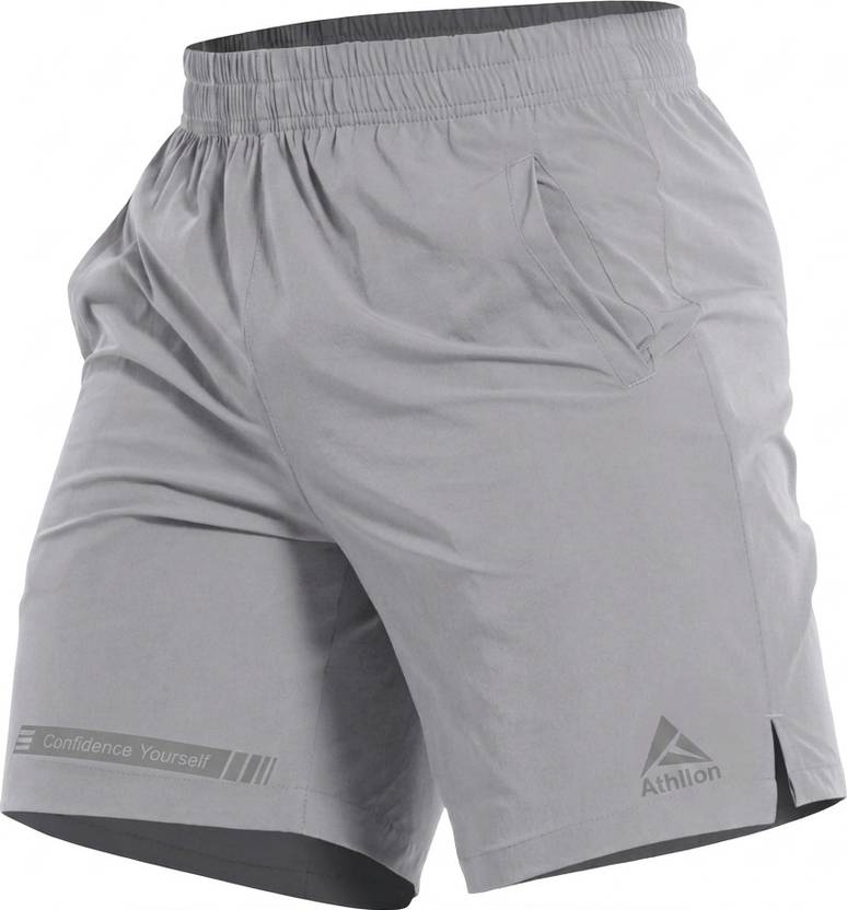 ATHLLON confidence yourself Solid Men Grey Sports Shorts