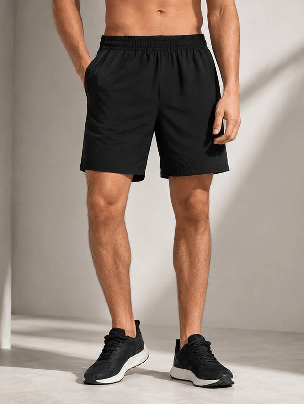 Code yellow Solid Men Black Gym Shorts, Sports Shorts, Casual Shorts, Regular Shorts