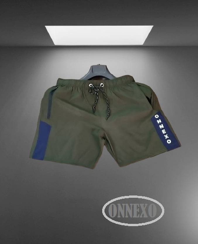 ONNEXO Solid, Self Design, Striped Men Green Regular Shorts