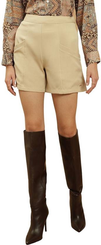 BEATNIK Solid Women Beige Regular Shorts