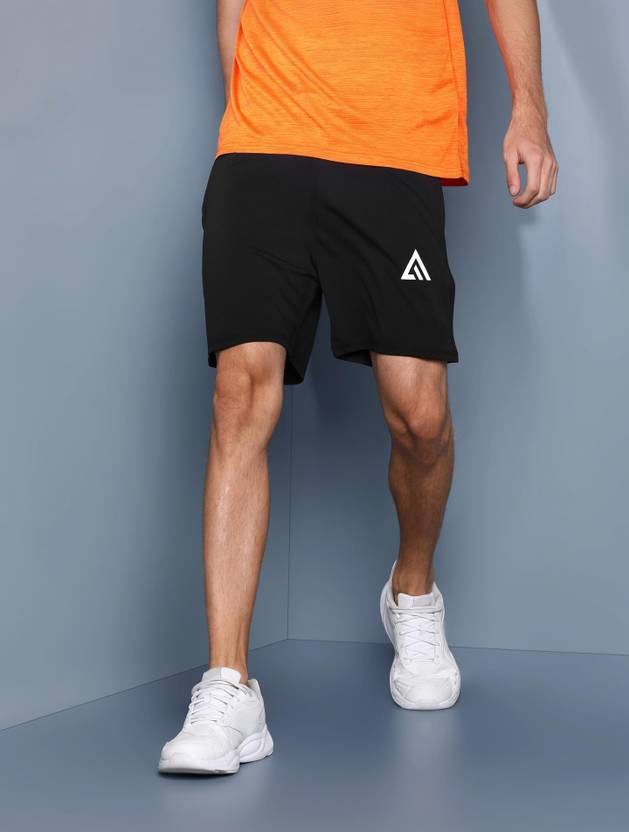 Adrenex Solid Men Black Sports Shorts