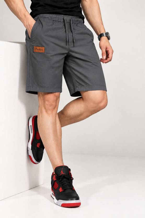 AMOBEE Solid Men Grey Casual Shorts