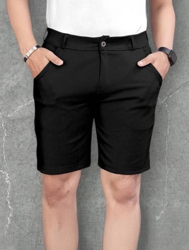 AVYRA Solid Men Black Chino Shorts