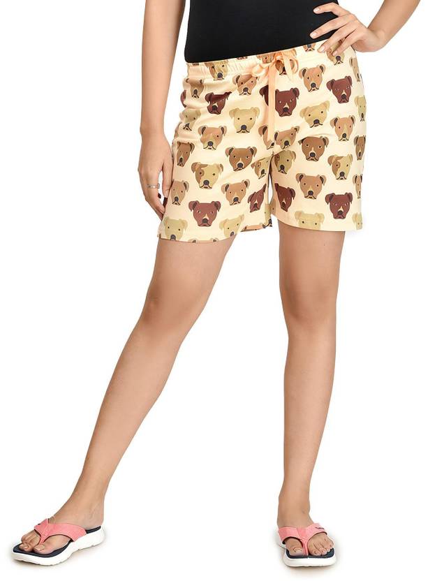 Club A9 Animal Print Women Beige Night Shorts